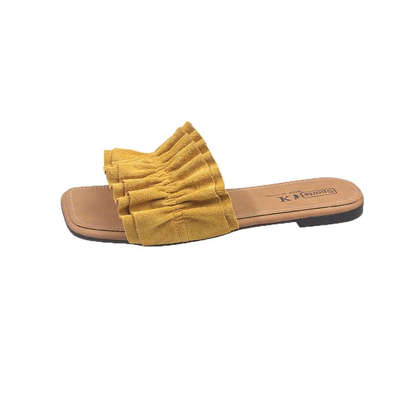 

Тапочки с квадратной головкой, женские, лето 2025, новая корейская версия с юбкой, высокий каблук, модный закрытый носок, стразы, оборка по краю, классные тапочки 35