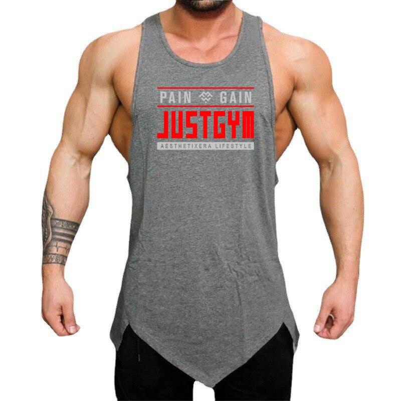 Summer Men’s Gym Clothing   Bodybuilding Training Sleeveless Tops Youthful Vitality Loose Irregular Hem Cotton Tank Tops
