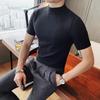 2024 Trendy Men's Semi-High Neck Short Sleeve Knit Pullover