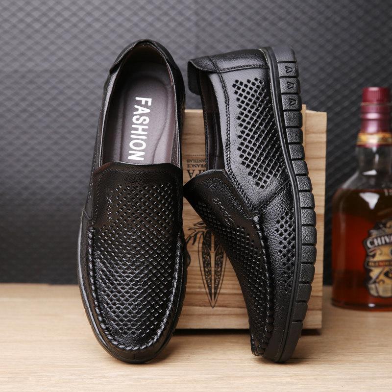 Big Size Shoes for Men Genuine Leather Casual Shoes Summer Hollow Out Slip-on Loafers Fashion Leather Sandals