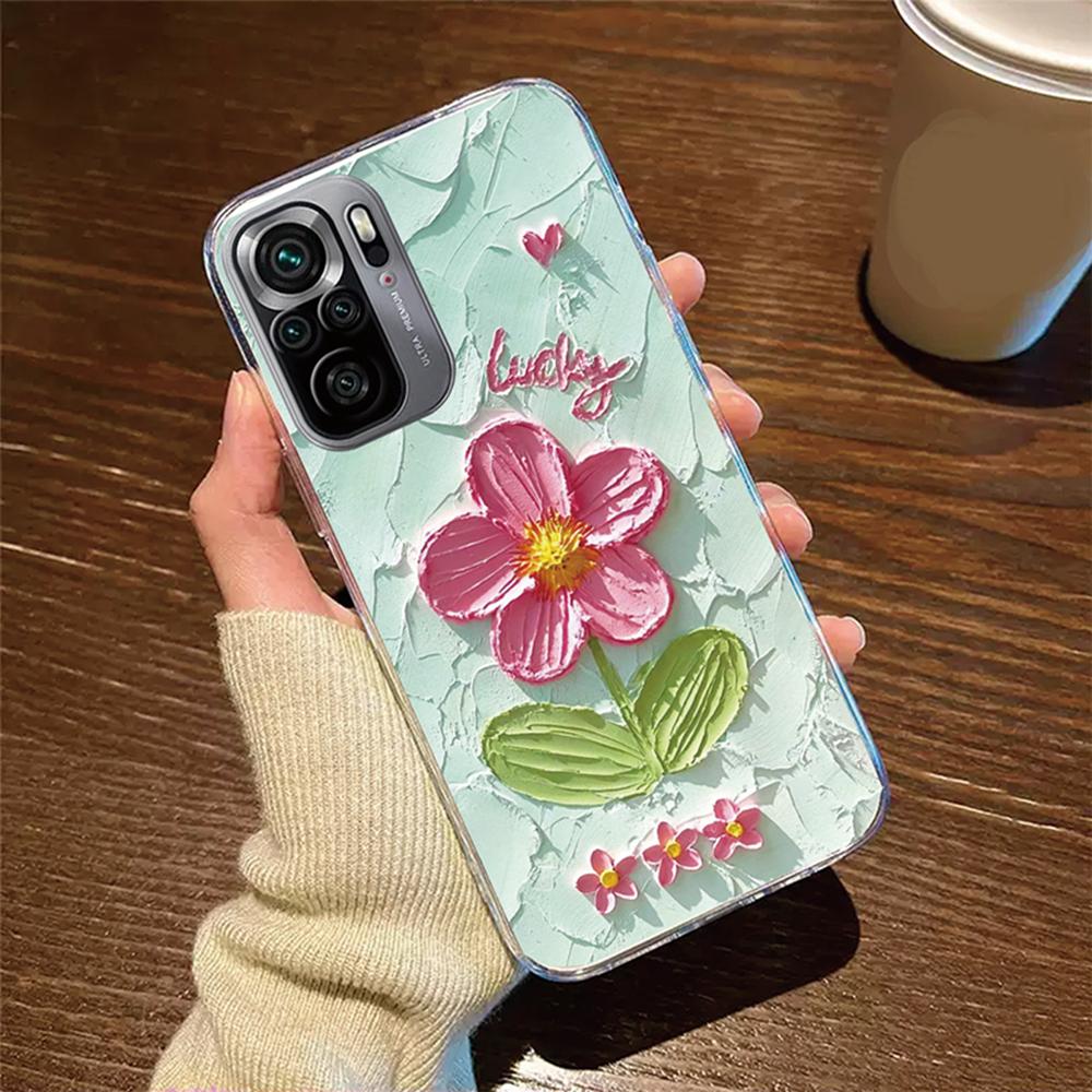 Flower Oil Painting Phone Case For Xiaomi Redmi Note 10 10S Pro 4G Cover Silicone Poco M5S Rose Transparent Clear Redni Note10