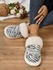 Fashion Women Platform Cotton Slippers 2025 New Winter Plush Boots Women Zebra Printed Snow Boots Short Plush Slides Warm Slippers Women