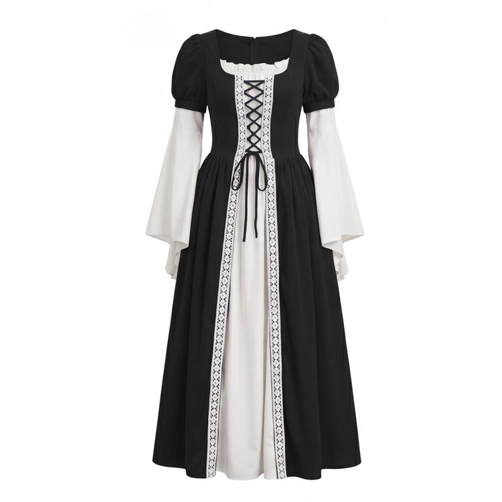 Medieval Renaissance Vintage Style Women's Dress Lace-Up Waist Tie Long Sleeve Court Gown Stage Performance Costume