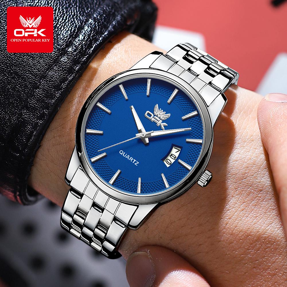 OPK 6045 Men's Watches Simple Fashion Steel strap Auto Date Luminous Waterproof Quartz Wrist Watches for Man Elegant Man Watch