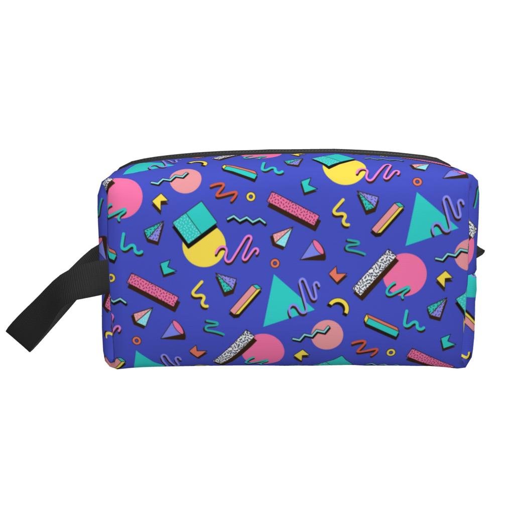 Retro 80er 90er Ikonen Geometrischer Druck Make-up Tasche Reise Kosmetiktasche Tragbare Kulturtasche Organizer Beutel mit Reißverschluss und Griff