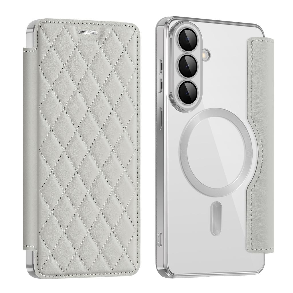 For Samsung Galaxy S26+ Magnetic Case RFID Blocking Card Holder Rhombus PU Leather Phone Cover with Lens Film