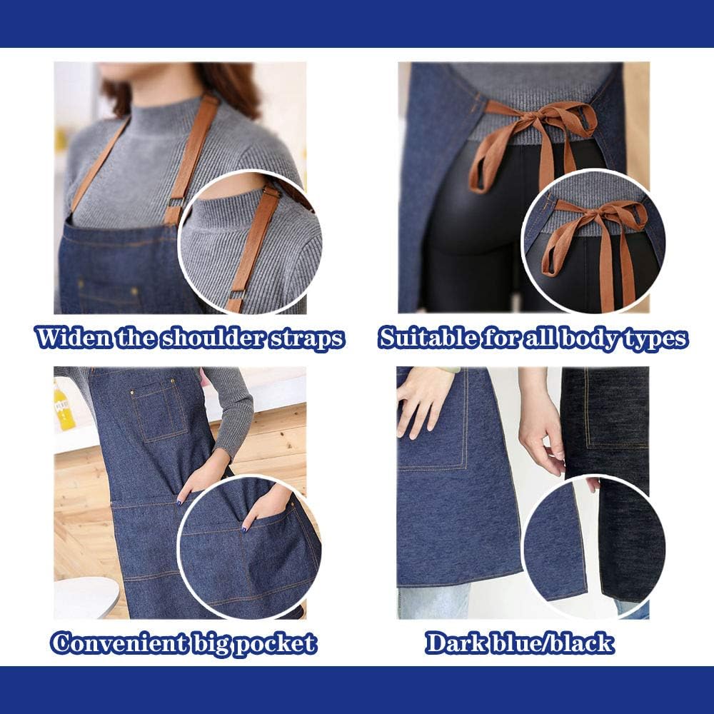 Denim Apron with Adjustable Unisex Multi-Pockets for Kitchen Crafting Cooking