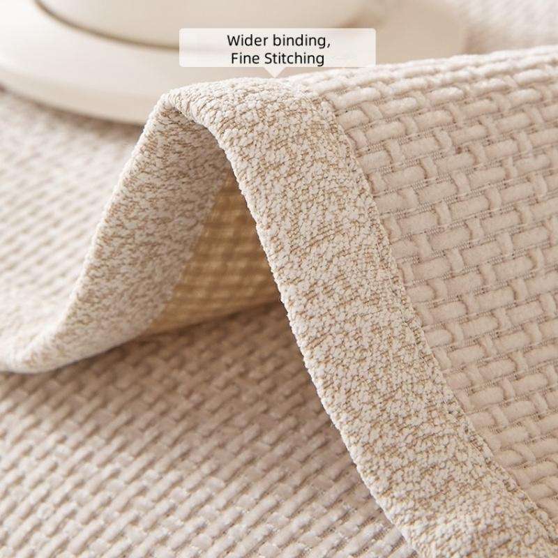 1PC Solid Color Textured Woven Chenille Anti-Slip Wide Edge All-Season Sofa Cover, for Living Room Weaving Style Couch Decor