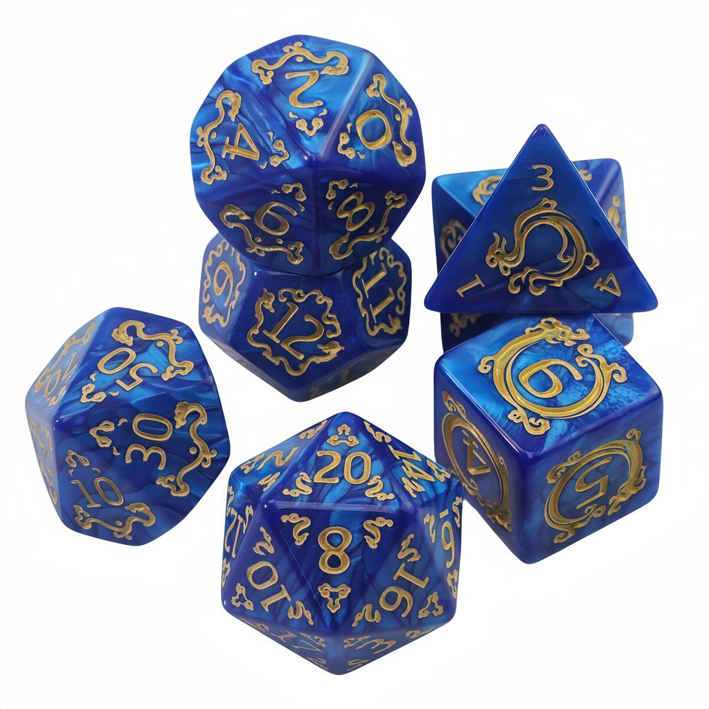 7pcs Polyhedral Dice Set Marble Effect with Dargon Pattern for DND RPG Entertainment Tabletop Games