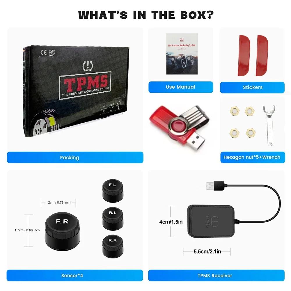 Android TPMS Spare Tyre External Sensor Tire Pressure Monitoring System USB TPMS for Car Navigation Radio DVD Player Detection