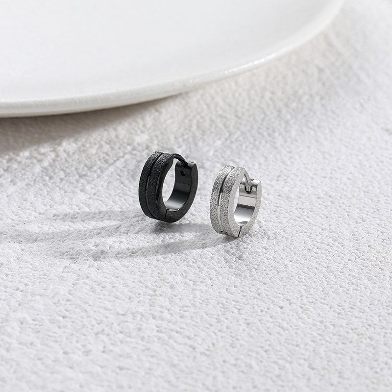 Fashion Trendy Hip Hop Style Titanium Steel Earrings Single Frosted Ear Ring Fashionable Man Simple Simple Bracelet Ear Clip Circle Ear Studs