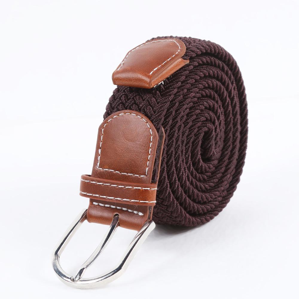 Unisex Elastischer Webgürtel mit Leder und Dornschließe