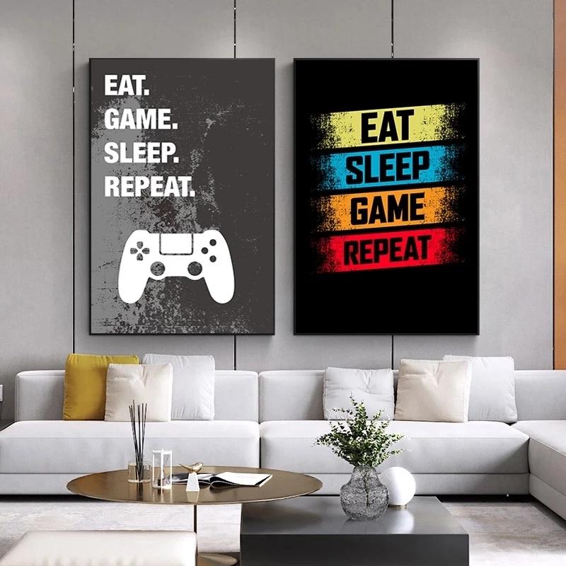 Nordic Poster HD Print Canvas Painting New Design Boys Game Black Illustration Gamer Quotes Wall Art Kids Art Picture Home Decor