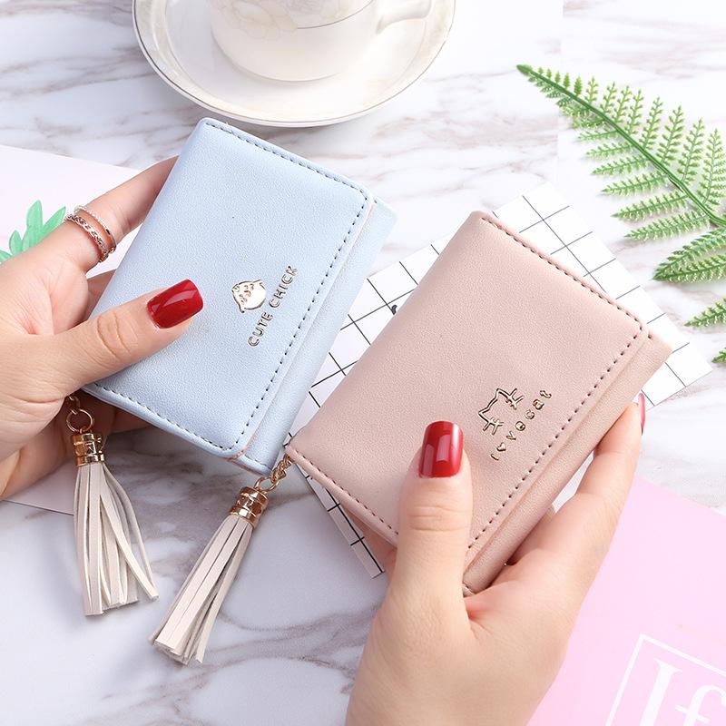 Cute Women Wallet Leather Card Holder Mini Tassel Small Wallet Coin Purse Female Girls Card Case Short Multi-card Pocket Wallet