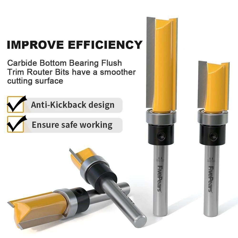 6.35mm Shank Flush Trim Router Bearing 1/2" Straight Router Bit Straight End Mill  Wood Milling