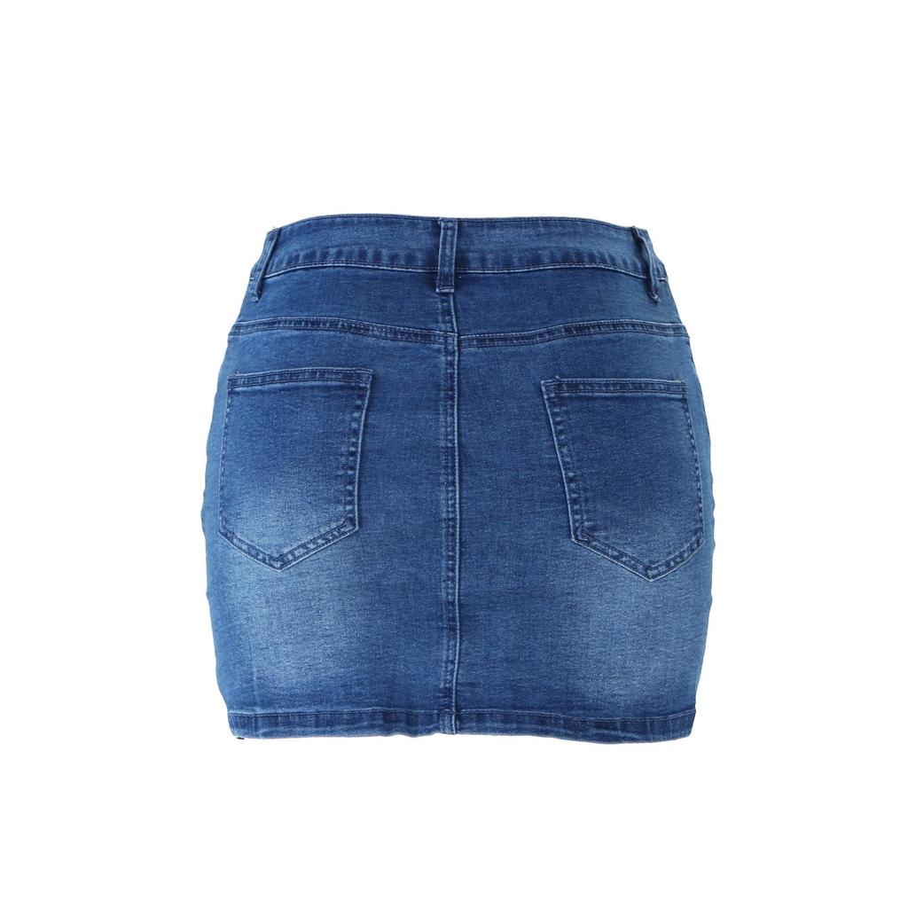 French New Style European & American Slit Button-Down Denim Casual Bodycon Summer Skirt for Women