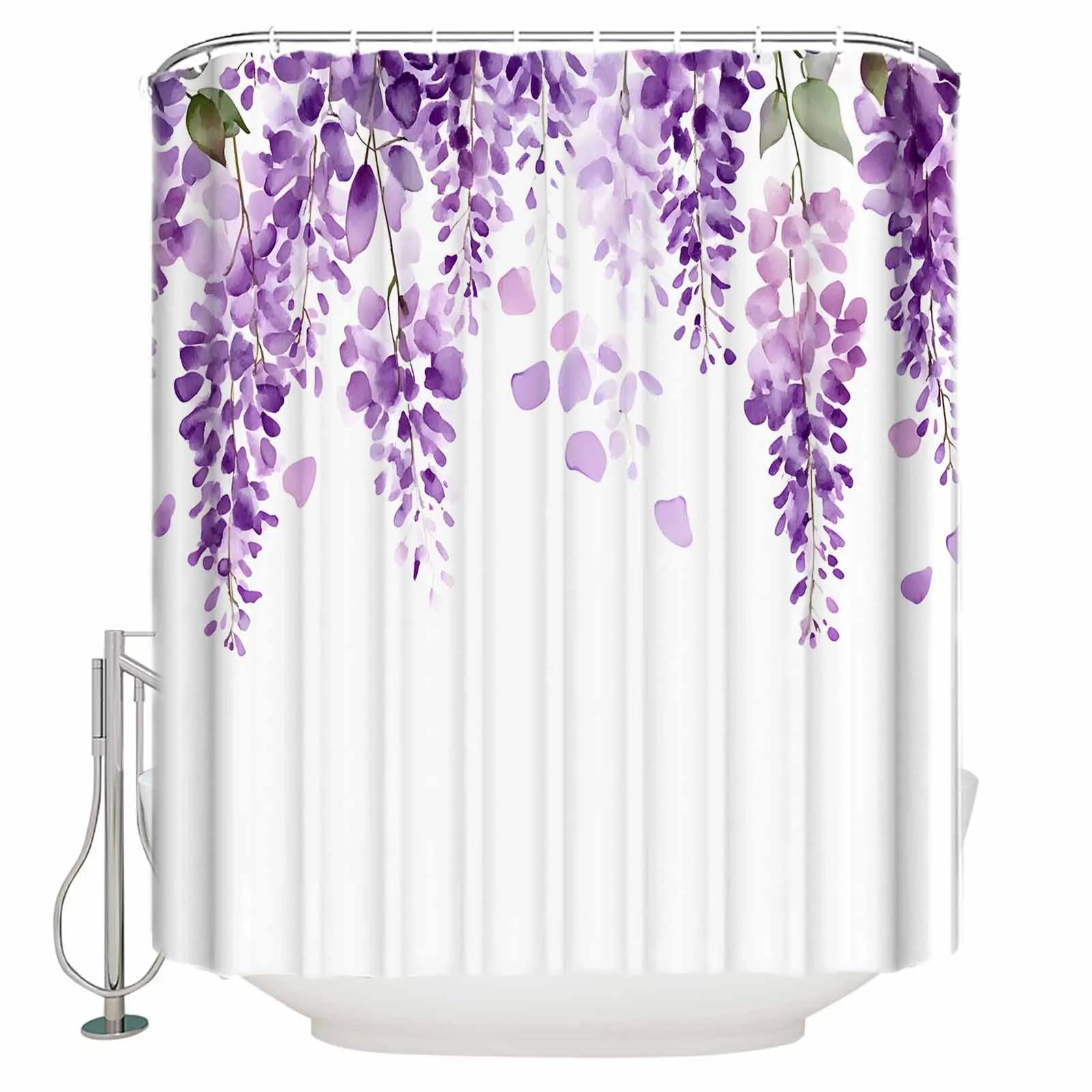 Tonnika Chen Purple/Wisteria Flowers Shower Curtains Waterproof Bath Curtains Home Decor Modern Luxury Bathroom Curtain