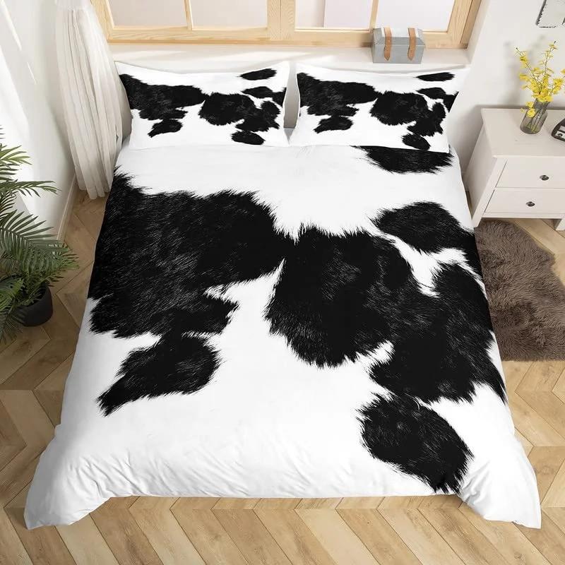 Cowhide Sunflower Duvet Cover Western Farm Animal Skin Bedding Set Microfiber Cow Fur Comforter Cover Twin For Boys Girls Room