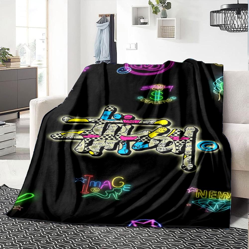 Blue Sky Palm Tree Signature Logo Flannel Blanket, Tropical Summer Beach Style Soft Throw Blanket