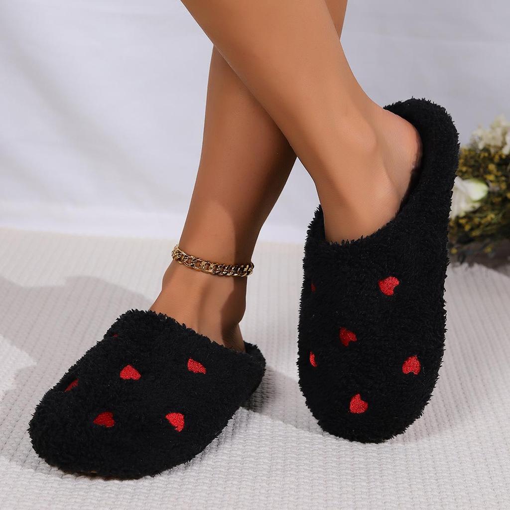 Cotton Slippers for Women, New Indoor Cotton Slippers for Autumn and Winter, Home Fleece Warm Soft-soled Heart-shaped Slippers