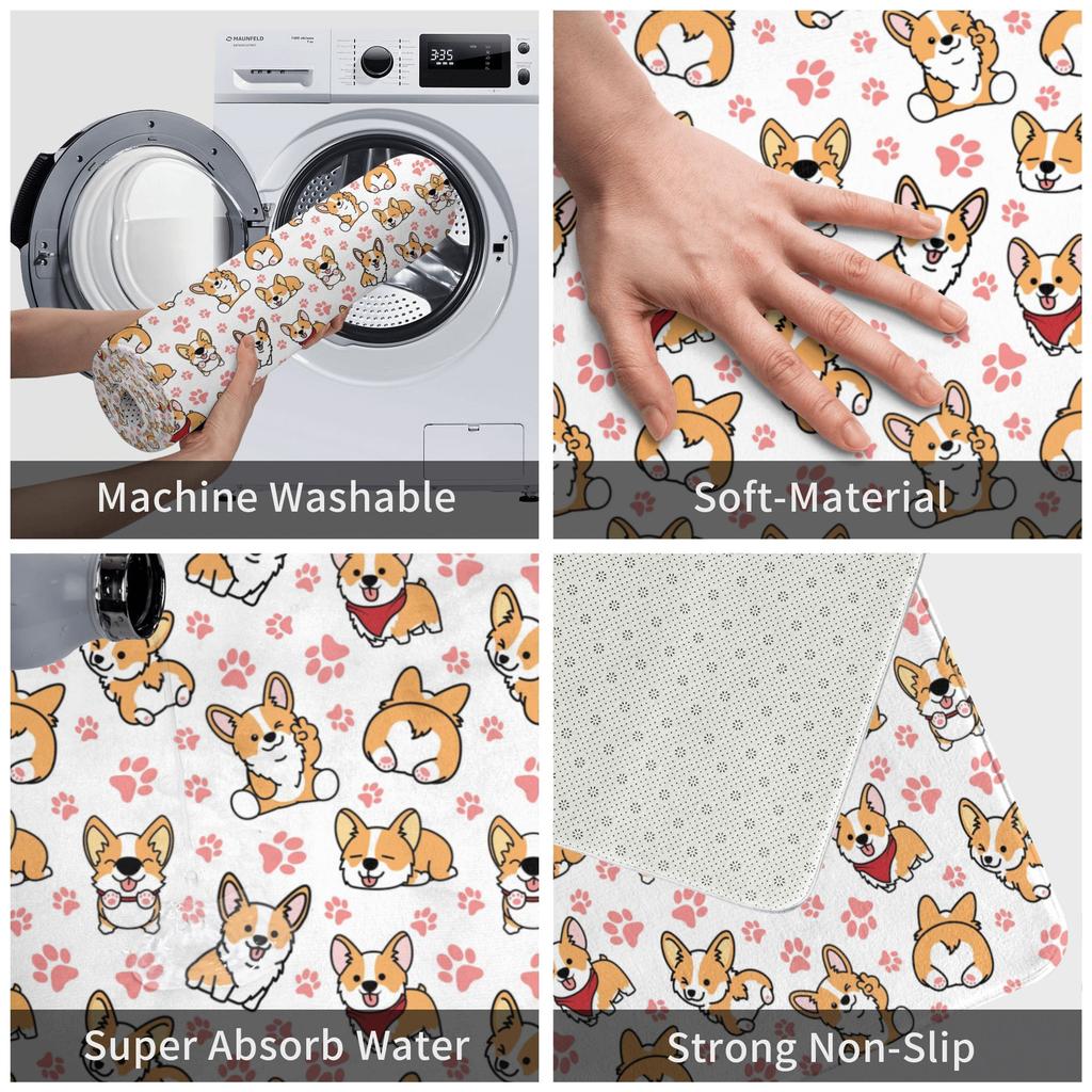 Cute Corgis Doormat Non-Slip Entrance Kitchen Bathroom Floor Door Mats  Toilet Rug Carpet Footpad