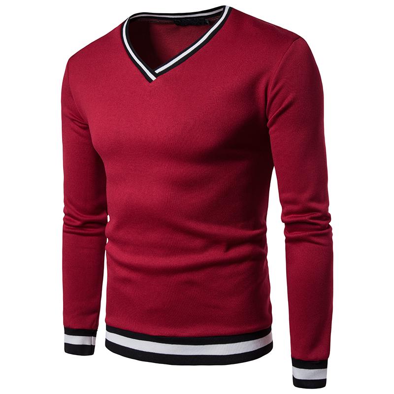 Solid Color V-Neck Plain Long Sleeve Pullover Men s Sweatshirts S красный