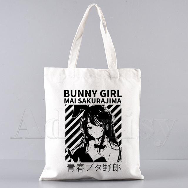 Bunny Girl Senpai Sakurajima Mai Shopper Bags Shopping Bag Tote Bag Skulderveske Lerretsvesker College Håndveske med stor kapasitet