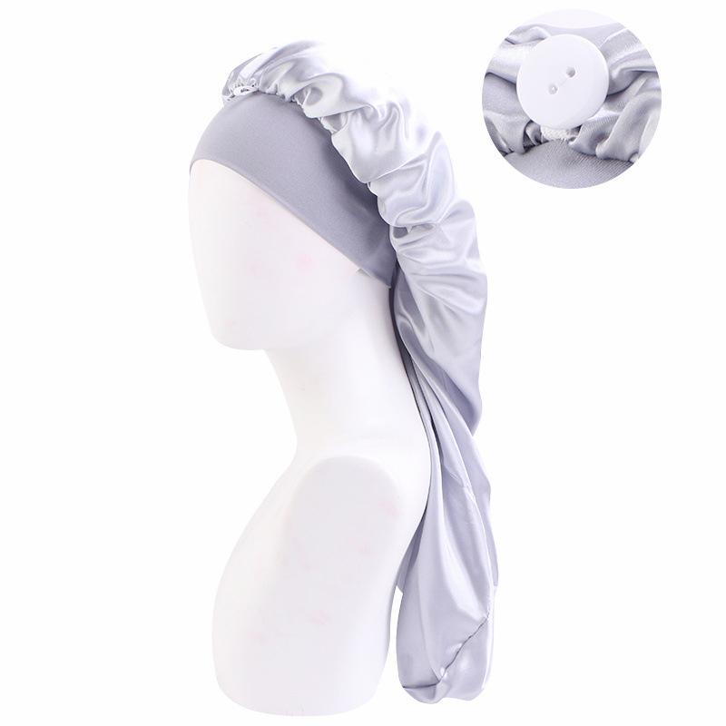Custom Satin Long Reversible Braid Adjustable Silk Satin Sleeping Bonnet With Button