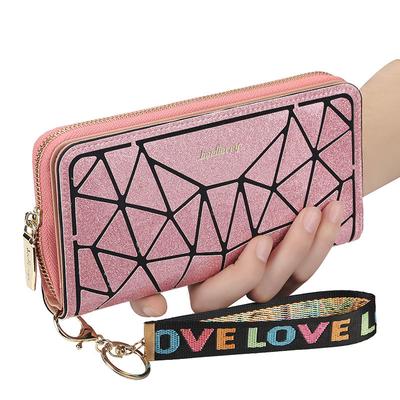 Portefeuille Long brillant avec lanière pour femmes, pochette en cuir Pu, sac à fermeture éclair pour téléphone portable, porte-monnaie multi-cartes pour dames