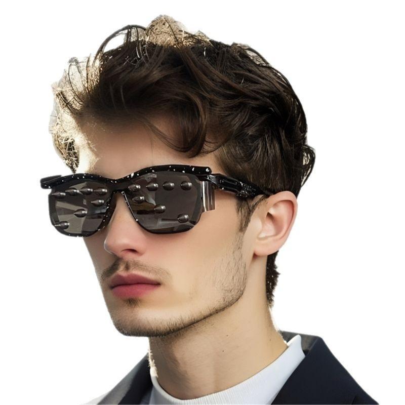 Trendy Unisex Studded Eyewear With Practical PC Frame And Metal Cool Rivets Eyeglasses For Casual Event And Travel