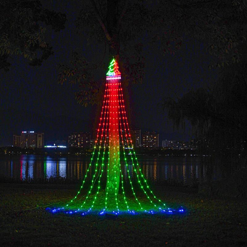 LED Five-Pointed Star Christmas Tree Waterfall Lights: RGB Flowing Water Dot Control for Outdoor Courtyard