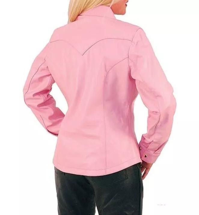 Pink Shirt Casual Handmade Soft Stylish Genuine Leather Women Lambskin Formal
