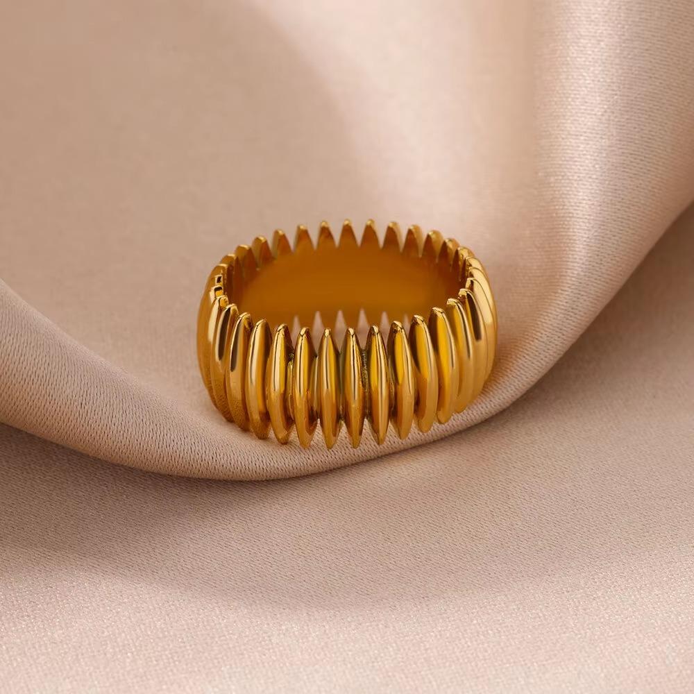 Design Retro Gold Color Stainless Steel Concave and Convex Sawtooth Rings for Men Women Hip Hop Rock Jewelry Gift
