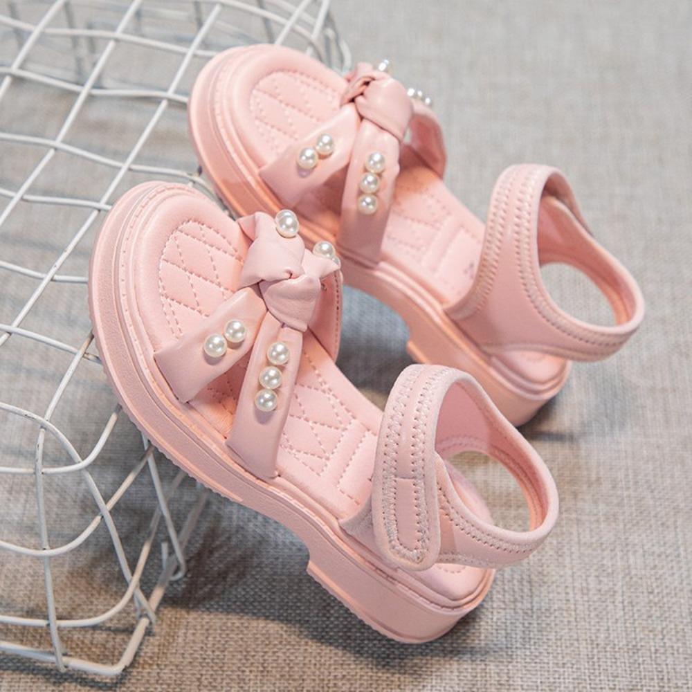 

Girls Pearl Decorated Non Slip Beach Sandals Summer Stylish Princess Kids Soft Sole Breathable Outdoor Water Shoes size 26 розовый