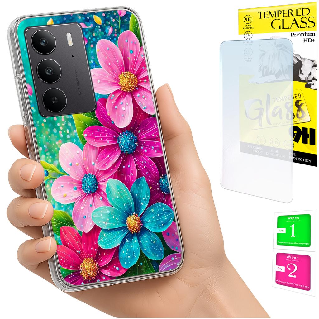 Etui Do Realme C75 / 14X 5G Obudowa Foto Case Plecki Kwiaty + Szkło 9H