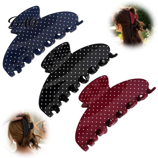 Alltägliche Haarspangen Polka Dot Krallenclip für Damen, 10 cm Schwarz/Weiß/Rot Große Clips, Großes Elegantes Accessoire, Starker Halt Kein Verrutschen Dick oder Dünn
