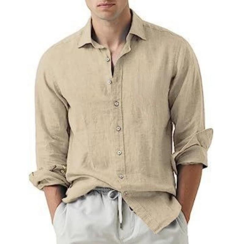 

Men s European & American Cotton Linen Long-Sleeve Casual Shirt Jacket 4XL хакі