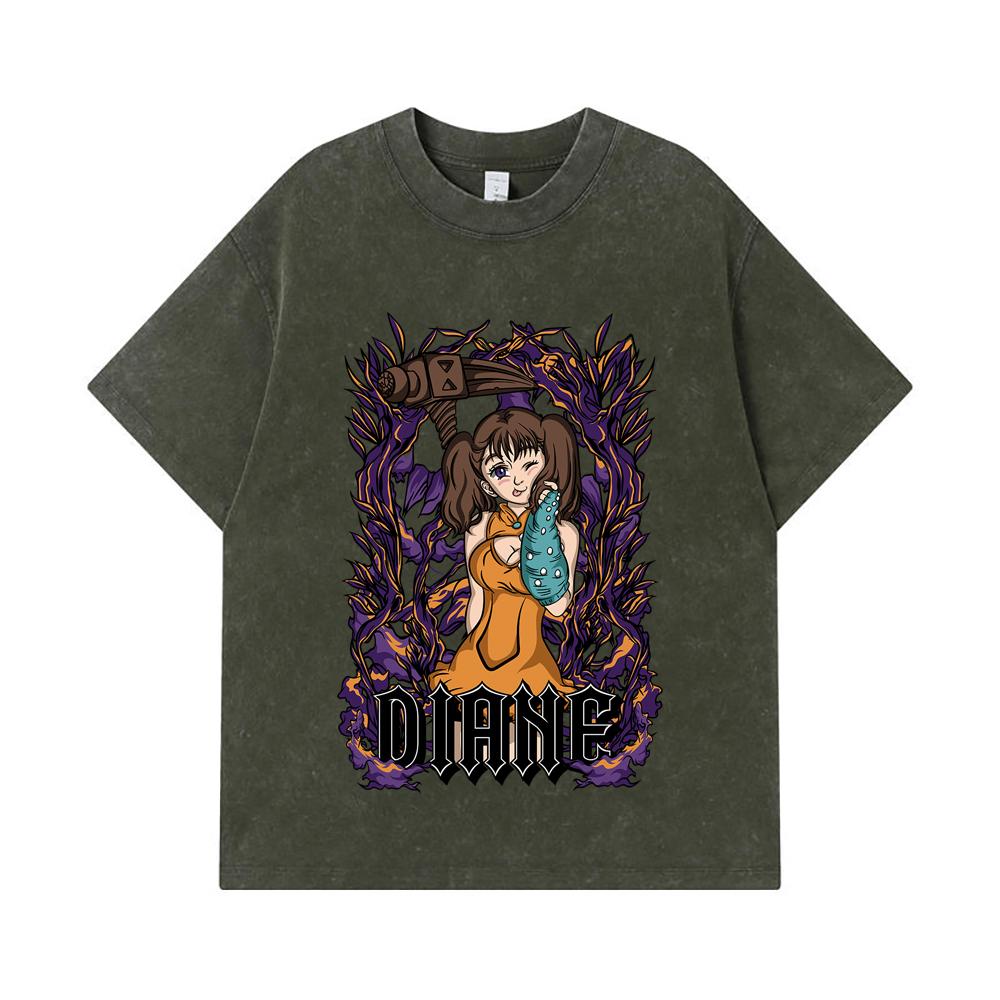 275 GSM Washed T-shirts 100% Cotton Seven Deadly Sins V2 Diane Print Unisex Heavy Cotton T Shirt