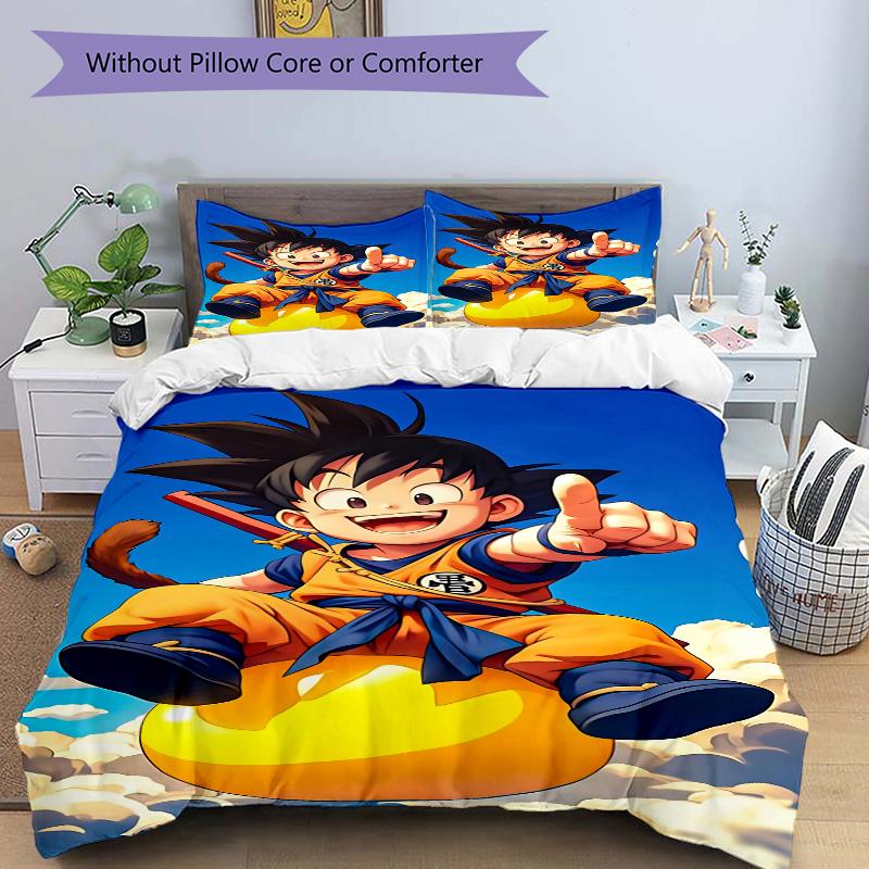 Dragon Ball Z Abenteuer Druck 3-teiliges Bettwäsche-Set Bettbezug mit 2 Kissenbezügen Zuhause Geburtstagsgeschenk