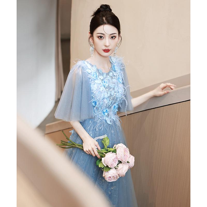 Elegant 2026 Blue Fairy Evening Gown - New Luxury French-Inspired Long Banquet Dress