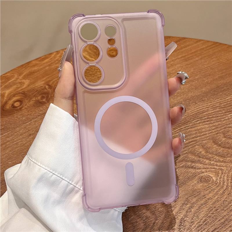 Applicable To S26Ultra Mobile Phone Case Simple Ice Mist Magnetic Suction S25u Four-corner Airbag Anti-drop S24u Protective Cover