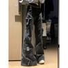 Women's Flare Cargo Jeans Harajuku Japanese Low Rise Denim Pants Abi Y2k Bell Bottom American Retro High Street Dark Academia