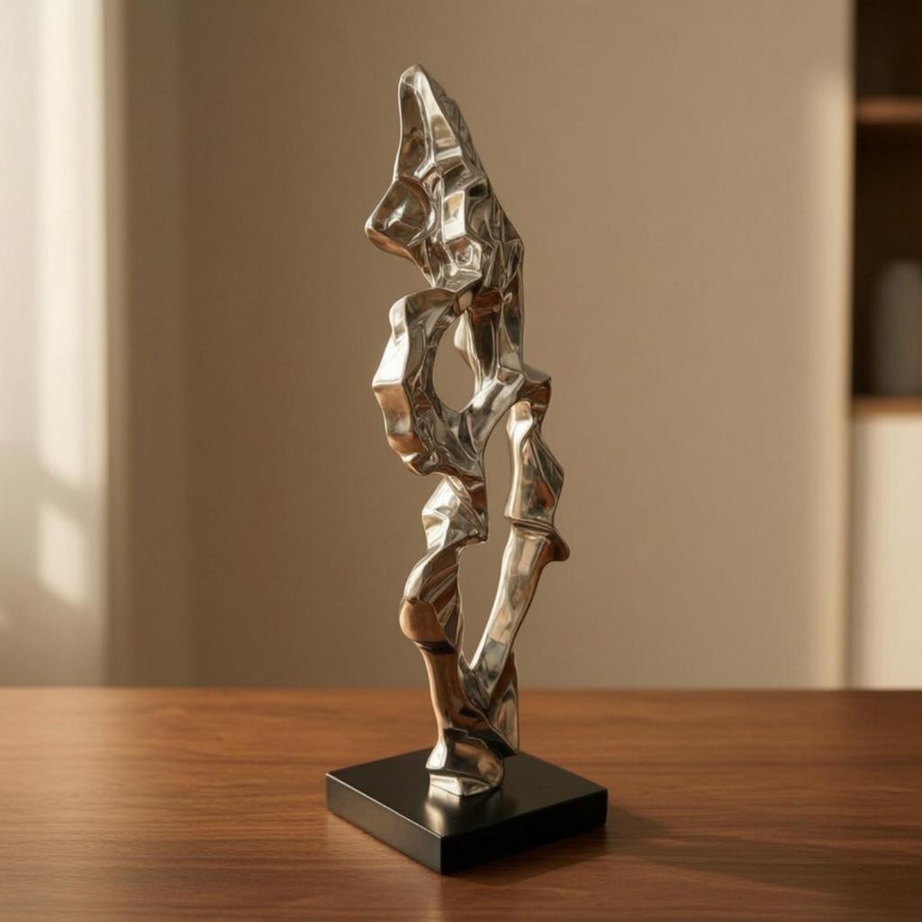 Faceted Abstract Sculpture with Square Base Minimalist for Office Desks, Hotels