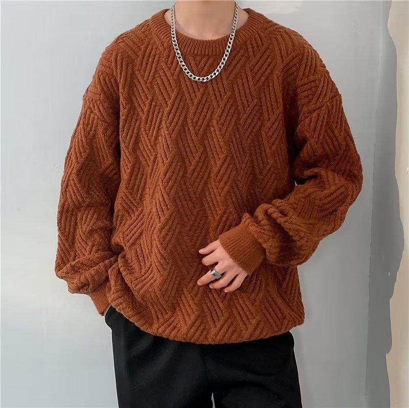 Unisex Crossed Cable Knit Sweater: Thick, Loose, Long-Sleeve, Round Neck - Perfect for Autumn/Winter.