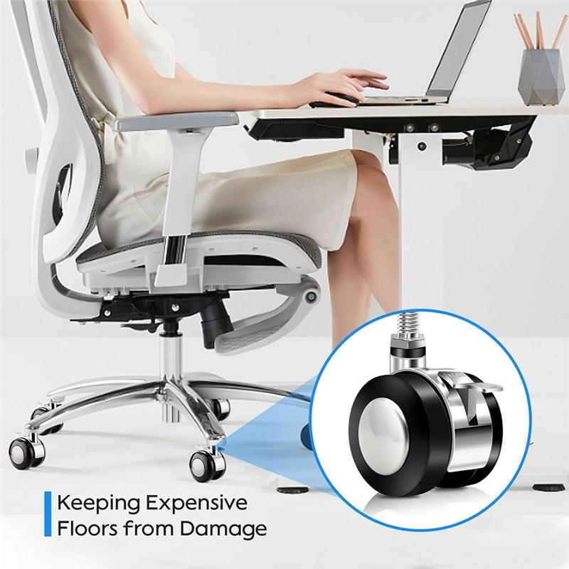 AD23-5 Pcs Office Chair Wheels Replacement Dual 1.5 Inch Soft Chair Casters For Hardwood Floors & Carpet