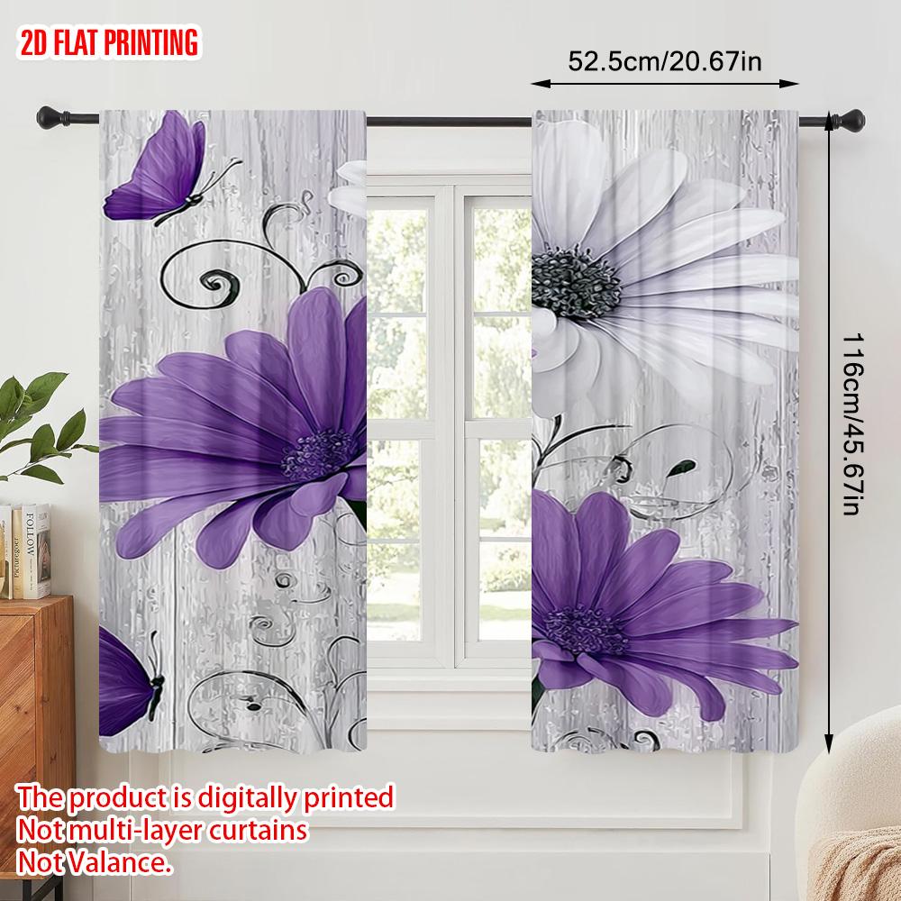 2pcs  2D plane printing Curtains&Window Treatment Purple Flower Butterfly 100% Polyester (without rod) All Seasons Use for Home &