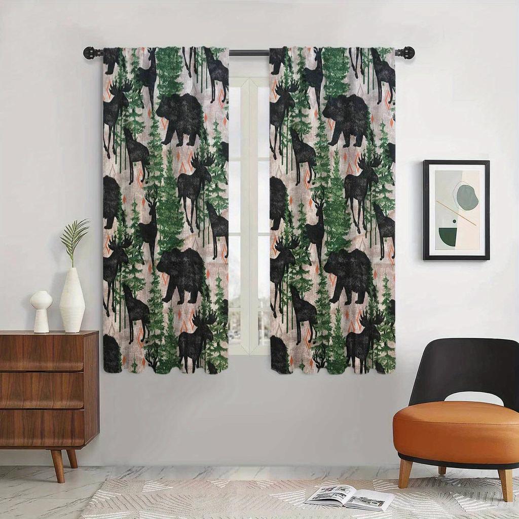 Bohemian Farmhouse Animals Printed Curtain Durable Doorway Drapes with Tie Back for Living Room Machine Washable Vintage Drapes