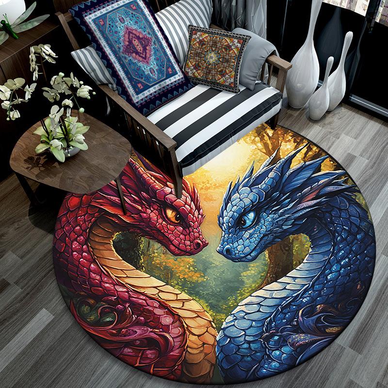 Dragon Artwork Round Area Rug,Carpet Rug for Living Room Bedroom Sofa Playroom Decor,Non-slip Floor Mat