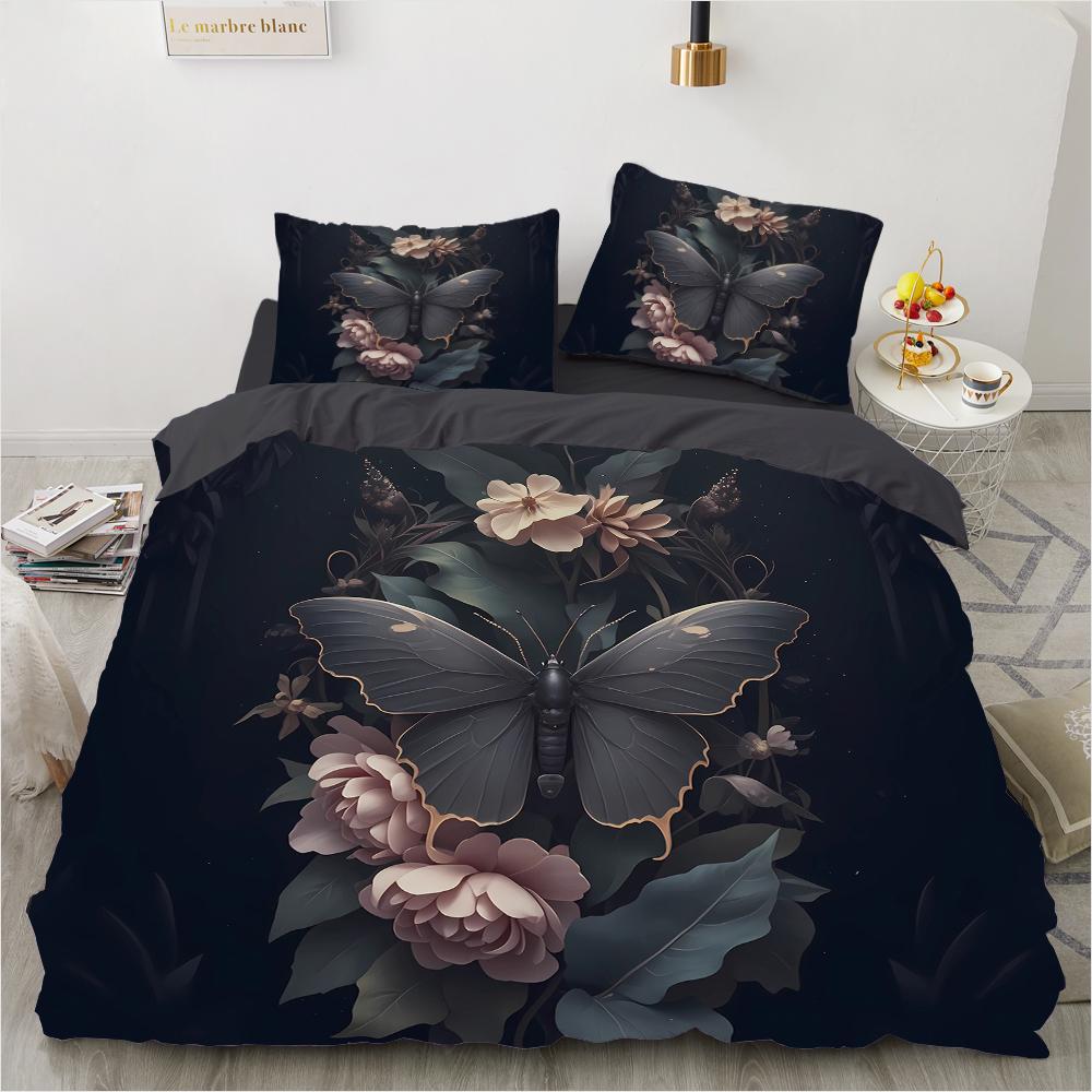 Butterfly 3D Printed Pattern (Three-piece Set) Single Double Queen Quilt Cover Pillowcase Bedding Set