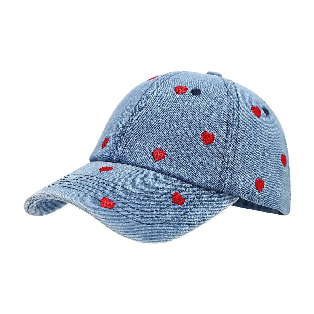 Love Heart Embroidered Denim Baseball Cap With Sun Protection For Casual Outdoor Wear
